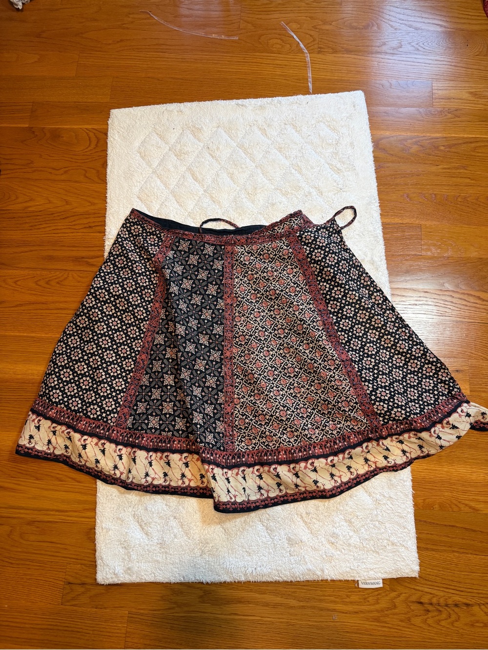 Boho Patchwork A-Line Skirt in Black & Red wrap skirt with a small to large fit.